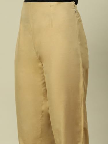 Image of Rangriti Gold Viscose Straight Solid Slim Pants for Women