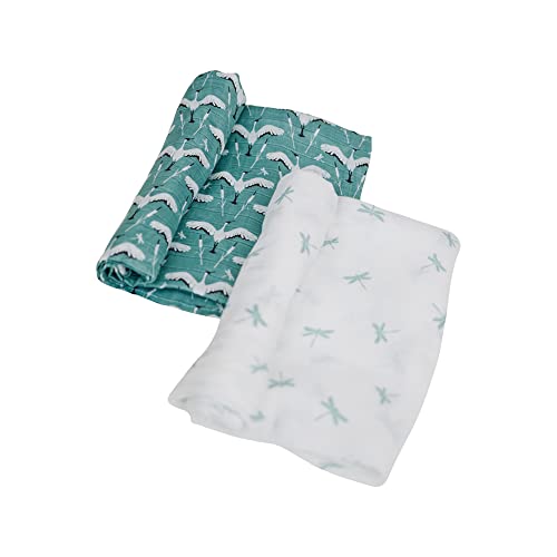 Image of Swaddle Blanket, Boutique Muslin Blankets for Girls & Boys, Baby Receiving Swaddles, Ideal Newborn & Infant Swaddling Set, Perfect Shower Gifts, 2 Pack (Crane + Dragonfly)