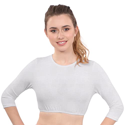 Image of Kosher Casual Women's Modest High Neck Cropped Layering Shell - Cotton Spandex 3-4 Sleeve Base Pullover Top
