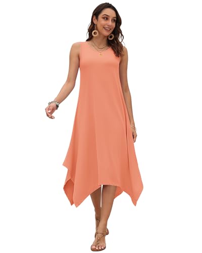 Image of AUSELILY Women's Summer Dresses Casual Sleeveless Midi Tank Beach Dress | Women's Asymmetrical Hem Sundress with Side Pockets, Great for Beach, Vacation & Daily Wear