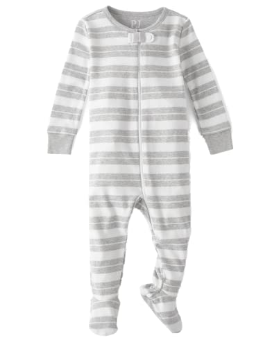 The Children's Place Baby Boys' And Toddler Long Sleeve 100% Cotton Zip-Front One Piece Footed Pajama, Grey Stripe, 12-18 Months #TOP6