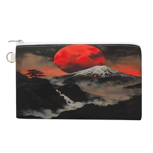RLDOBOFE Japanese Mount Red Sun Coin Purse Small Cash Coin Purse Pouch Mini Canvas Change Purse with Zipper Cute Coin Pouch Fashion Coin Wallet Slim Cash Change Wallet for Cards Keys Lipsticks