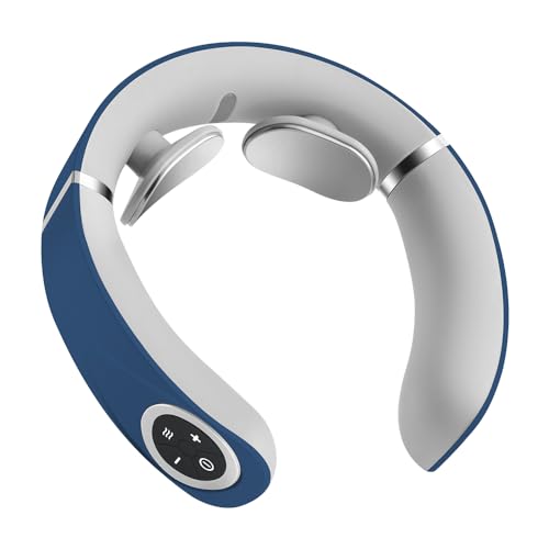 明誠 ネックケア リラクゼーション器 首 ネック 肩 5つのモード 16段階強度 加熱機能 15分タイマー USB充電式 リモコン付き 父の日 母の日 敬老の日 祝日 プレゼント(ネイビー)