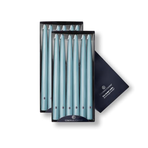 Image of Colonial Candle Unscented Taper Candle, Handipt Collection, Coastal Blue, 12 in, Pack of 12 - Up to 10 Hours Burn