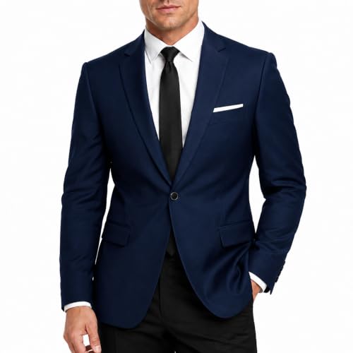 Veste Costume Hommes Slim Fit Formal Blazer Hommes, Bleu Marine, M