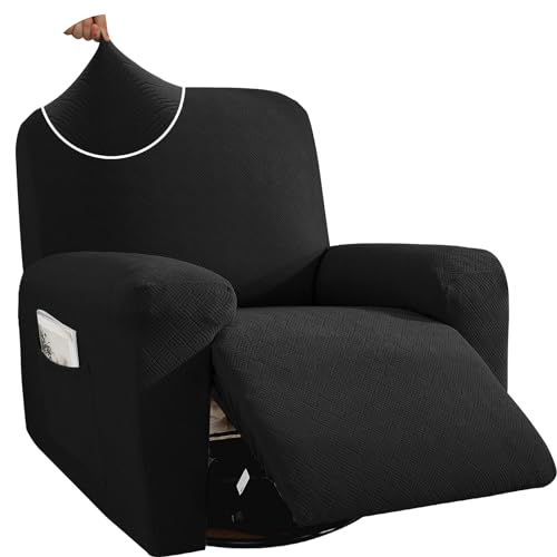 JIVINER Recliner Chair Covers Stretch Lazy Boy Recliner Covers Newest Jacquard Sofa Slipcovers 3-Pieces Furniture Protector with Elastic Bottom (Black, 1 Seater)
