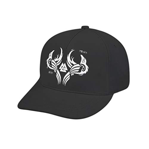 Gorra de béisbol con diseño de cuervos vikingos y amanecer celta, bujes de dinosaurio, valknut, estampado total, vintage, sin textura, para adolescentes y niñas blanco printing bended caucho