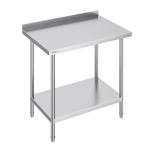 VEVOR Table de Travail en Acier Inoxydable 61x91,4x91,4 cm, Table de Préparation des Aliments Durable, Hauteur Réglable, Meuble de Rangement des Aliments,...
