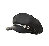 FJQZWTK Womens Newsboy Cap Fashion PU Leather Cabbie Painter Hat Beret Cap Black
