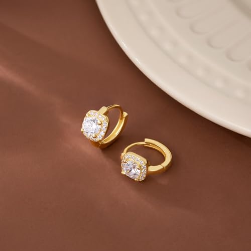 SLUYNZ 925 Sterling Silver Halo Simulated Diamond Hoop Earrings for Women Teens Sparkly CZ Huggie Earrings Square Cubic Zirconia Hoop Earrings4
