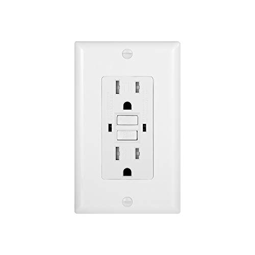 GFCI Duplex Outlet Receptacle - Tamper Resistant 15-Amp 125-Volt, Self-Test Function with LED Indicator - UL Listed, cUL Listed - Wall Plate and Screws Included, White