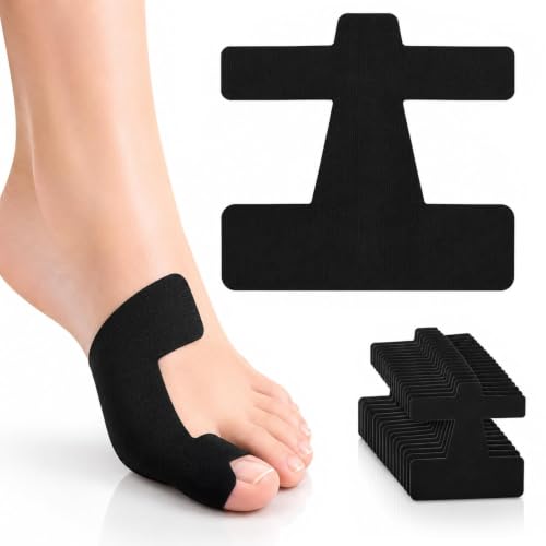 30 Unidades Corrector de Juanetes - Cinta lógica para Hallux Valgus, Tiras Adhesivas Precortadas para Alivio del Dolor de Pies, Protector de Juanetes Transpirable y Cómodo, Negro