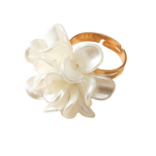 Bague Délicate En Forme De Fleur De Camélia Pour Femme Plaquée Or Avec Feuille De Pétale Promesse De Mariage Extensible Réglable Ouverte Confortable...
