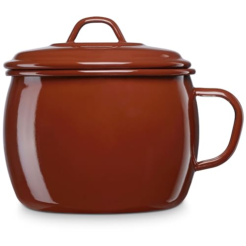 briebe Puchero Olla Cocina Inducción 14 cm con Tapa, Acero Esmaltado, Hervidor 2 L Vitrificado, Apto Vitrocerámica, Fuego, Gas, Horno, Terra Vintage Marrón Teja