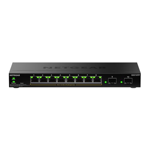 Image of NETGEAR S350 Series Smart Switch Manageable Essentials Gigabit Ethernet PoE+ 10 Ports - 8 Gigabit PoE+ Ports (55W PoE Budget), 2 Dedicated Gigabit SFP Ports, Desktop or Wall Mount (GS310TPv2)