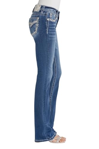 Miss Me Women's Desert Diamond Dust Mid Rise Bootcut Jeans with Faux Flap Pockets3