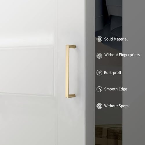 Image of 2 Pack 5 Inch(128mm) Kitchen Cabinet Handles Brushed Gold Cabinet Pulls Kitchen Cabinet Hardware Drawer Pulls for Dresser Cupboard Wardrobe