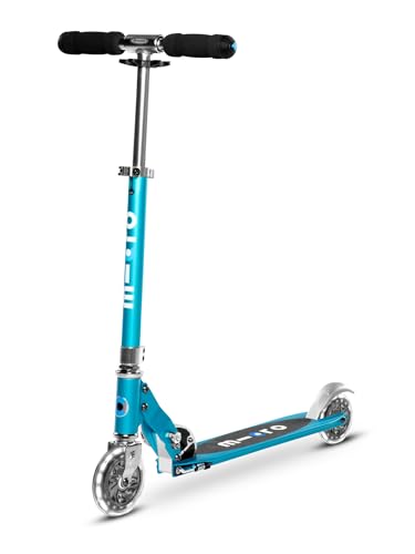 Micro® Sprite LED, Original Design, Patinete 2 Ruedas con iluminación LED Plegable, +6 Años, Peso 2,85kg, Carga Máx 100Kg, Aluminio, Plataforma Antideslizante, Rodamientos ABEC 9 (Azul Océano)