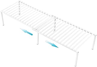 iPEGTOP Cabinet Storage Shelf Rack, 2 Piece Expandable Large Steel Metal Spice Rack Freezer Kitchen Pantry Shelf Space Saving for Kitchen Plate, Dish, Counter Organization, White