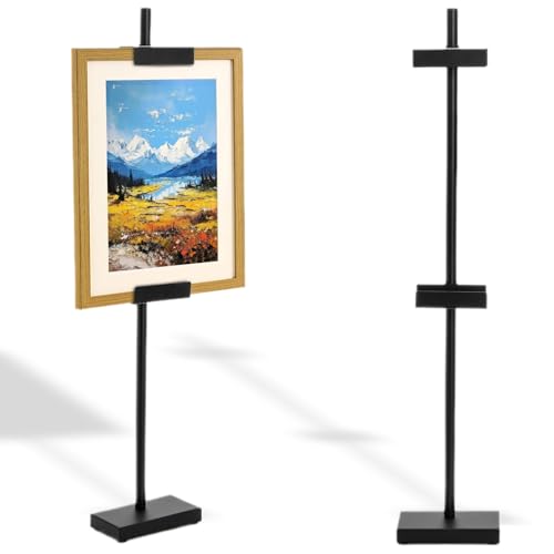WRINGKIT 調節可能な卓上イーゼルスタンド、写真フレームホルダーは高さ28インチまで立ち、メタルテーブルイーゼルピクチャースタンド ディスプレイ用 ブラックアートイーゼルスタンド サイン、アートワーク、自宅、イベント、展示会用