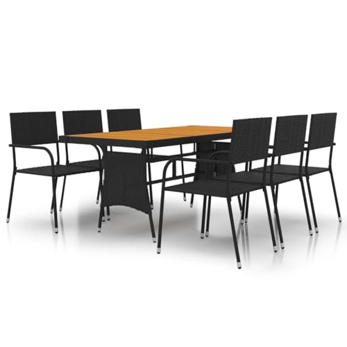 Mobilier de jardin 7 pièces polyrotin noir résistant intempéries durable - 3