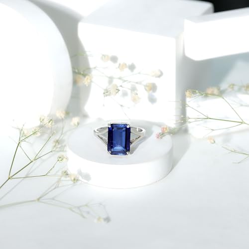 Lab Grown Blue Sapphire 10X14mm Emerald Cut Engagement Ring, AAAA Quality, Certified Sapphire Ring - With Jewelry Box2