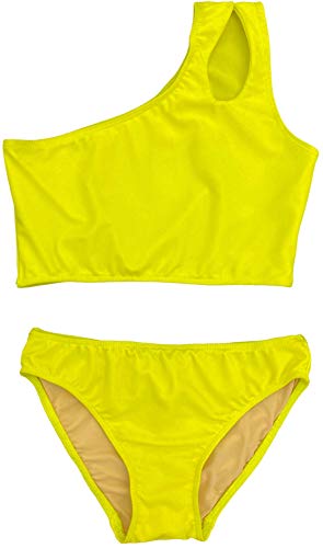 Image of Cheryl Creations Kids Girl's Black Cute & Comfortable Two Piece One Shoulder Bathing Suit Bikini | Swimsuit