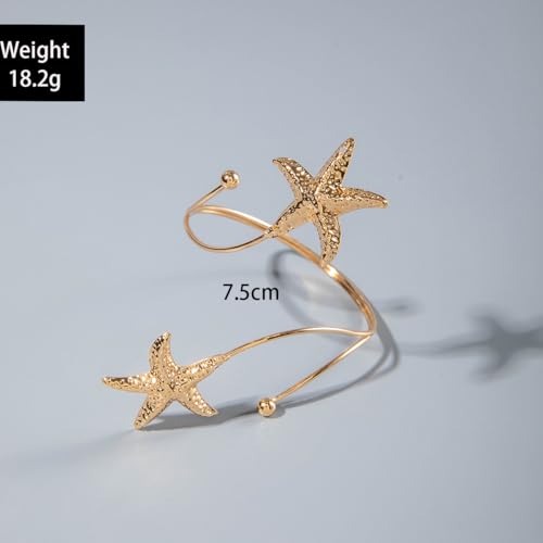 Gold Upper Arm Cuff Bracelet for Women Starfish Butterfly Dainty Layered Adjustable Open Statement Bangle Bracelets Bohemian Summer Jewelry2