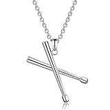 FSYAEGZA Rock Drum Stick Pendant Necklace for Men Stainless Steel Cross Drumstick Necklace, Drummer Music Charm Memorial Keepsake Jewelry (Silver)