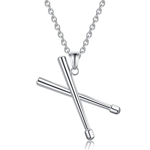 Rock Drum Stick Pendant Necklace for Men Stainless Steel Cross Drumstick Necklace, Drummer Music Charm Memorial Keepsake Jewelry