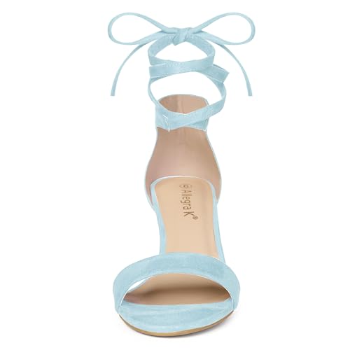 Allegra K Women's Women Open Toe Kitten Heel Lace Up Dress Sandals Sky Blue 92