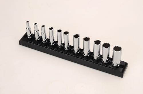 FLZOSPER 11 Piece 1/4 Inch Drive 6-Point Deep Socket Set with Sturdy HolderMetric Size 4-14mmCr-V Steel