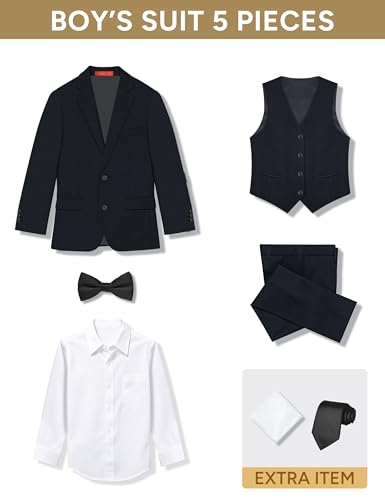 Image of Plavict Boys' Suits Slim Fit 5 Piece, Adjustable Waist, Boys Formal Set