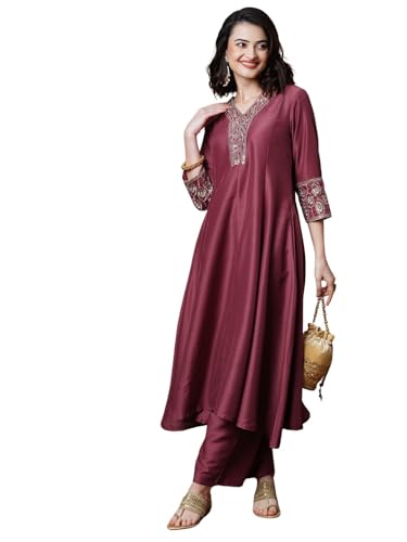 Image of Globus Women Kurta Set (8909389015365 Purple L)