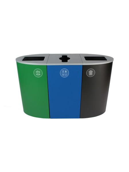 Sturdy Essentials Spectrum Powder Coated Steel Recylcing Bin and Waste Bin Combinations Used for Commercial Spaces, Businesses, Offices, Hotels, Apartments (Organic Waste + Recycling + Waste)