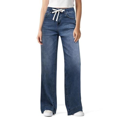 Women's High Waisted Jeans Stretchy Straight Leg Denim Pants Baggy Drawstring Jeans Lounge Loose Fit Trousers