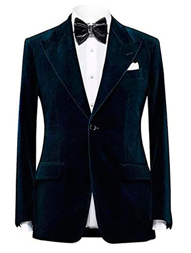 Chaqueta de terciopelo con solapa de muesca para hombre, con un botón, esmoquines, chaqueta de fiesta de graduación, chaqueta casual, abrigo de cena, azul marino, 117 cm