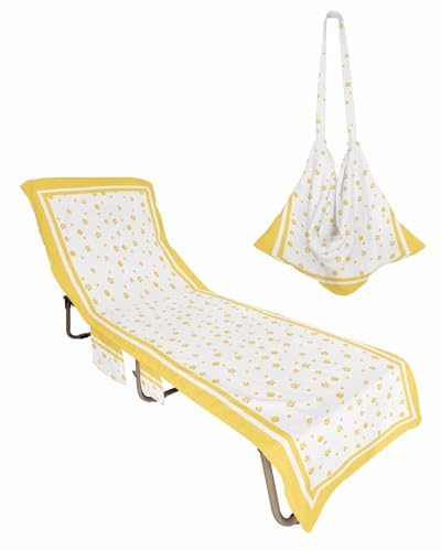 Yellow Star Beach Lounge Chair Towel Cover, Soft Chaise Lounge Towel with Side Pockets Patio Pool Chairs Cover for Beach/Pool Sunbathing 29x85 Watercolor Yellow Polka Dots