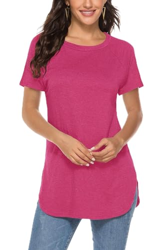 Newchoice Spring Tops for Women 2024 Casual Short Sleeve Tshirts Longline Tunic Tees (XXL,Y-hot pink)
