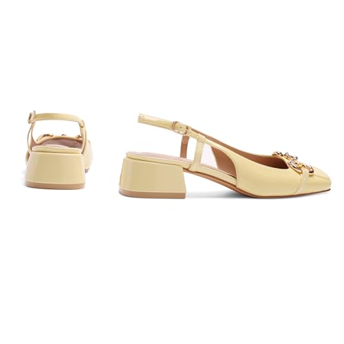 Image of Slingback Mary Jane Heels for Women Low Block Heel Closed Square Toe Pump Shoes Heels Classic Daily Office Dressy Shoes