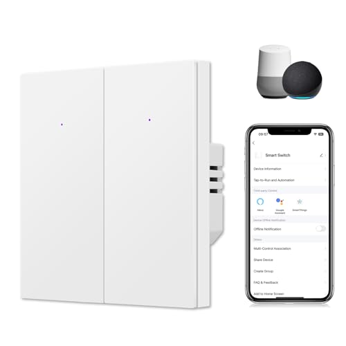 CNBINGO Smart Lichtschalter Unterputz in Weiß - zweifach WLAN Wandschalter Arbeit mit Alexa, Google Assistant - WiFi Schalter mit Status-LED - Mehrkontroll, Timer, Zeitplan - 2 Fach