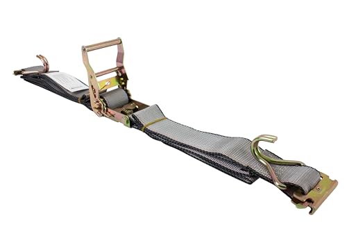Mytee Products 2'' x 12' E Track Ratchet Straps with Wire Hook & Spring E-Fittings, 3000 lbs - Grey Heavy Duty Etrack Ratchet Tie Down Strap for Enclosed Trailers, Trucks & Vans