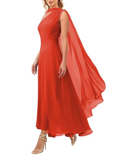 Image of Aisbei Women's Elegant One Shoulder A Line Flowy Maxi Dress Evening Gowns Party Formal Wedding Guest Dresses with Cape