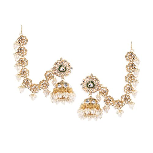 Rubans 22K Gold Plated Handcrafted Traditional Floral Motif Kundan Kan Chain Earrings for Women and Girls with Pearls and Green Enamel Detailing, Perfect for Festive and Wedding Occasions (B0D6GP1X7G) Amazon Price History, Amazon Price Tracker