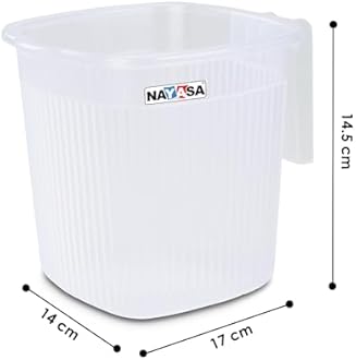 Nayasa Rimmy Plastic Bucket Set for Bathroom | 25 Liters Bucket & 1.5 Liters Mug | Bathroom Set of 3 | Bathroom Accessories Set | Bathroom Bucket Set | Bucket and Mug with Stool | Transparent