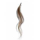 Feather Hair Extension – Natural Dark Brown and Beige, Five Genuine Feathers Bonded Together, Ranging from 4 to 7 Inches, One Extension