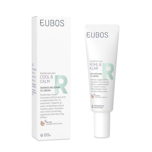 CREMA CC ANTIRROJECES DE EUBOS CALMA Y FRESCOR: crema de día con color para la rosácea y la cupe-rosis | Para un cutis uniforme | Reduce las rojeces | Con FPS 50+ | Vegana | 30ml