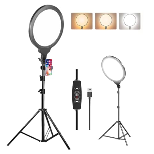 10.4 Ring Light with 82.7 Extendable Tripod Stand Led Round Panel Full-Screen Zoom Lighting with Phone Holder for Live Stream/Makeup/YouTube Video/TikTok Compatible with All Phones