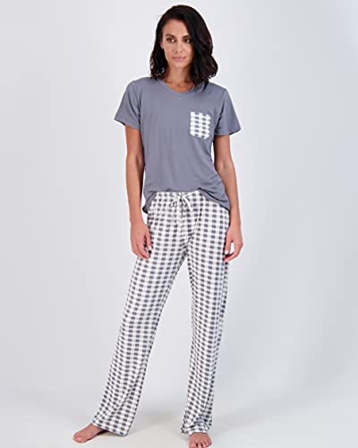 2 Pack: Women’s Pajama Sets Ladies Short Sleeve V-Neck Tops Pants Bottoms Bamboo Pijama Mujer Comfy Soft Pj Fashion Sleepwear Lightweight Fall Clothing Silky Sleep Lounge Night Wear,Set 1-Xl #TOP3