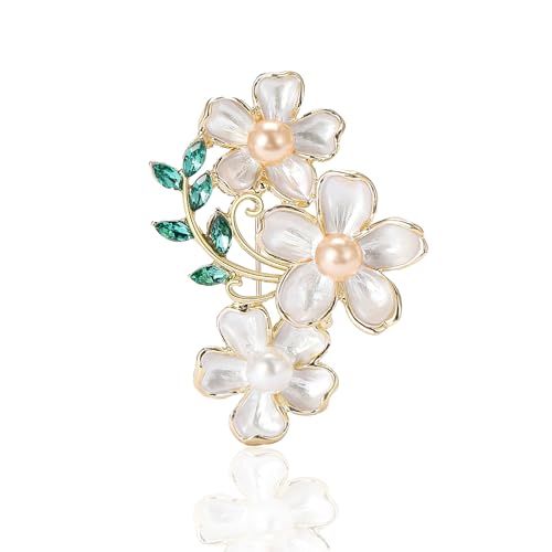 Image of Rhinestone Flower Brooch 18K Gold Plated Flower Floral Brooch Elegant Pearl Lapel Pin Costume Jewelry Thanksgiving Day Birthday Wedding Gifts for Mom Wife